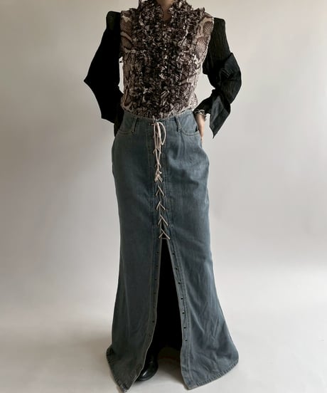 【USED】 Lace Up Denim Long Skirt  / 250526-012