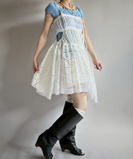 【RE;CIRCLE】RE Crochet Lace Patch work Camisole One-Piece Middle/250731-005