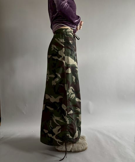 【USED】 Made in USA Camouflage Nylon Drawstring Skirt / 251206-020