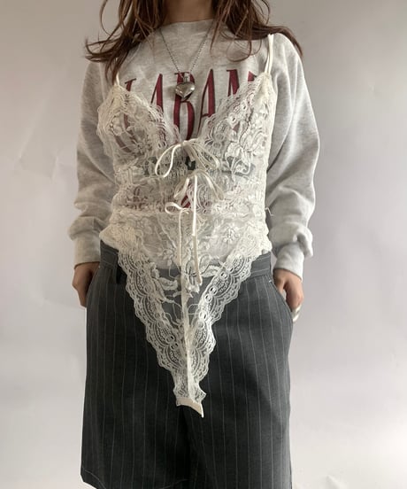 【USED】 Lace Patterned Camisole Leotard Top /241102-026