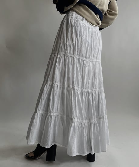 【USED】 White Cotton Long Skirt / 220423-043