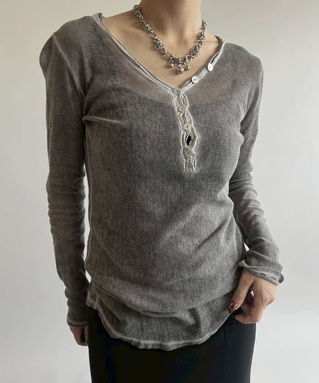 【USED】 Henley Neck L/S Sheer Top / 250524-002