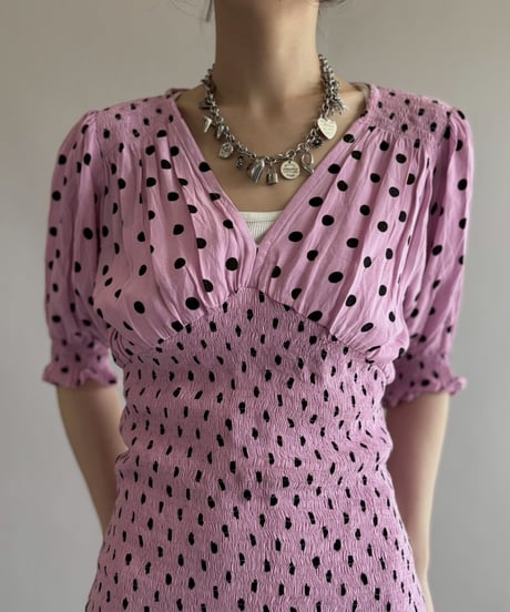 【USED】 Dot Pattern Shirring One-Piece/ 260404-008