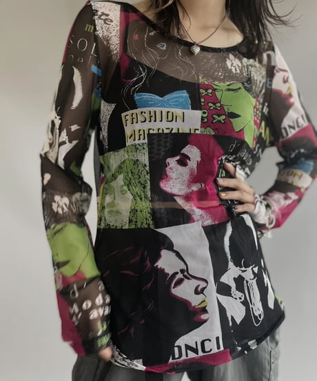 【USED】 Patterned L/S Mesh Top / 230708-024