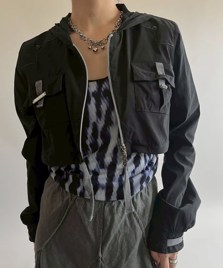 【USED】 Pocket Design Double Zip Up Hooded Jacket  / 250517-013