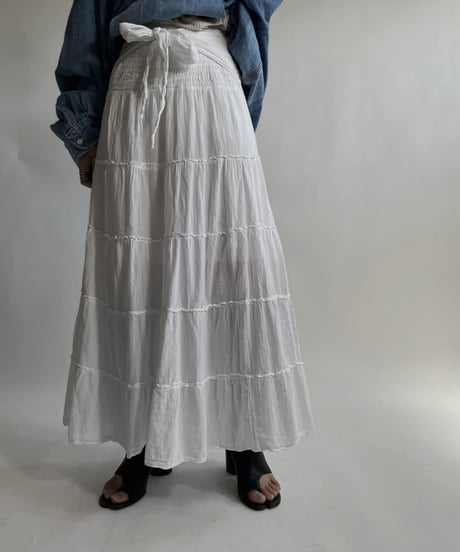 【USED】 White Cotton Long Skirt / 220423-018