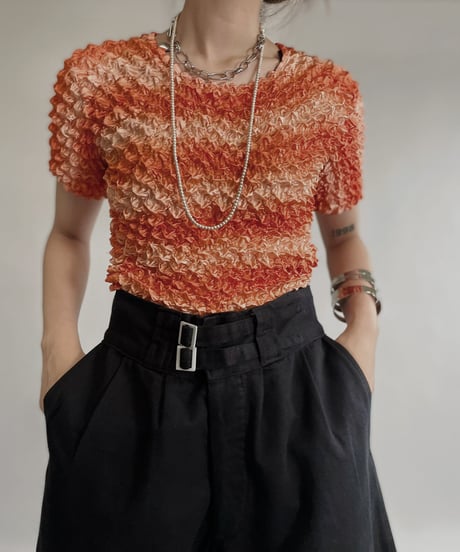 【USED】 Orange Color Popcorn Top / 220709-013