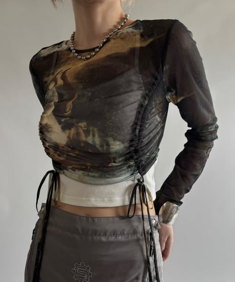 【USED】 Drawstring sheer top/250920-024