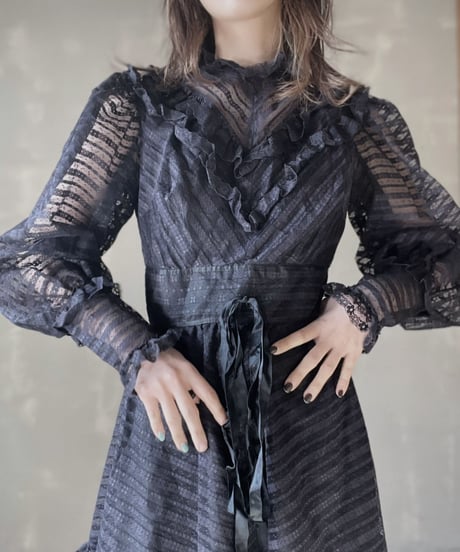 【USED】  See-through Lace L/S One-piece/220220-001