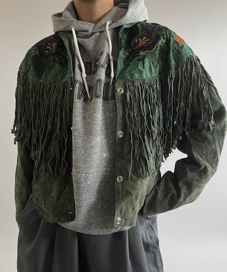 【USED】 Flower Embroidery Suede Fringe Jacket /250301-007