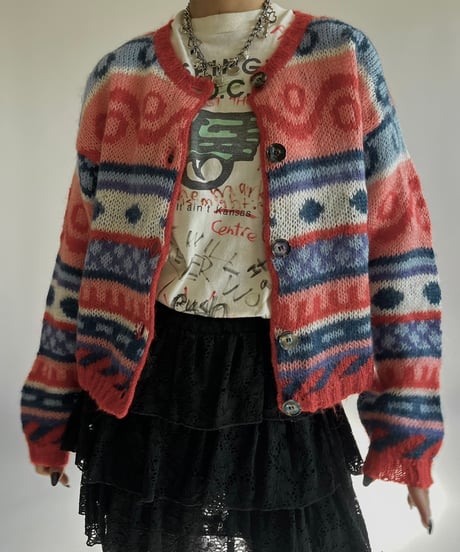 【USED】 Pattern Mohair Knit Cardigan /250111-012