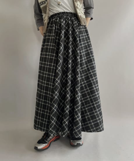 【USED】 Plaid Lame Long Skirt /231021-010