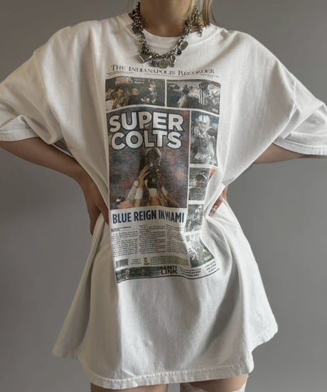 【USED】 07's Hanes American Football Newspaper T-Shirt / 260607-026