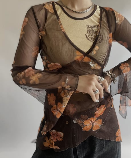 【USED】 Flower Patterned Sheer Top / 230909-010