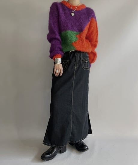 【USED】 Crazy Patterned Mohair Knit Top 231209-006