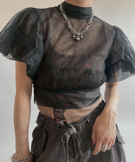 【USED】 S/S Sheer Lame Top  / 250517-002
