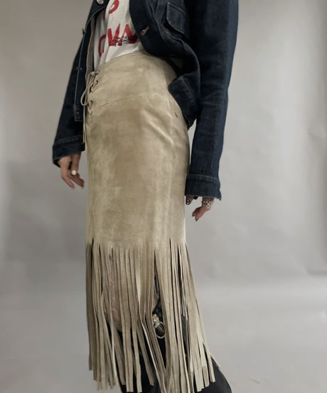 【USED】 Suede Leather Middle Skirt / 230304-014