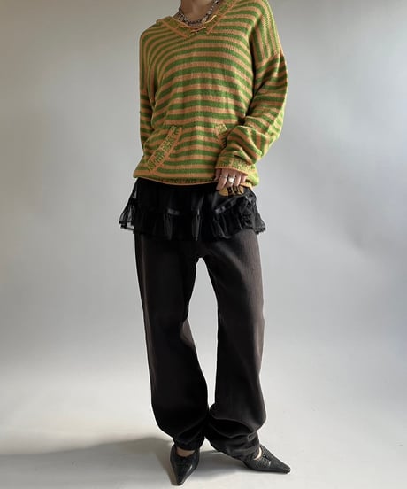 【USED】 ALPACA 100% Stripe knit Top /250111-007