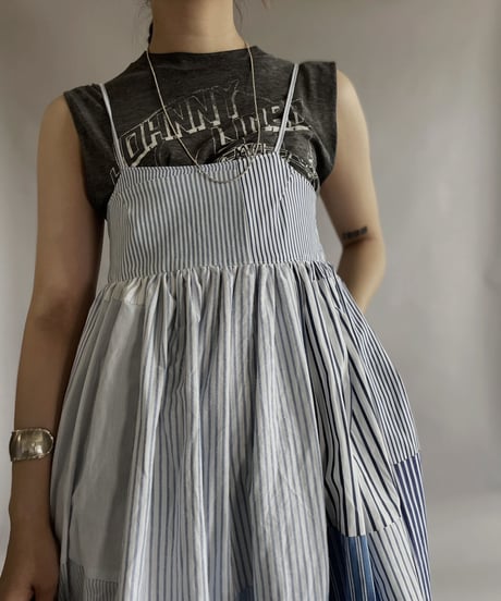 【RE;CIRCLE】 RE Patchwork Strip Shirt One-Piece / 230608-015