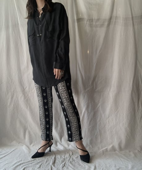 【RE;CIRCLE】 RE Lace Up Silk Pull Over Shirt① /210613-005