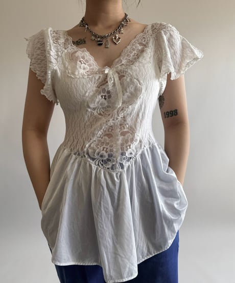 【USED】 Lace Pattern S/S Top  /250322-015