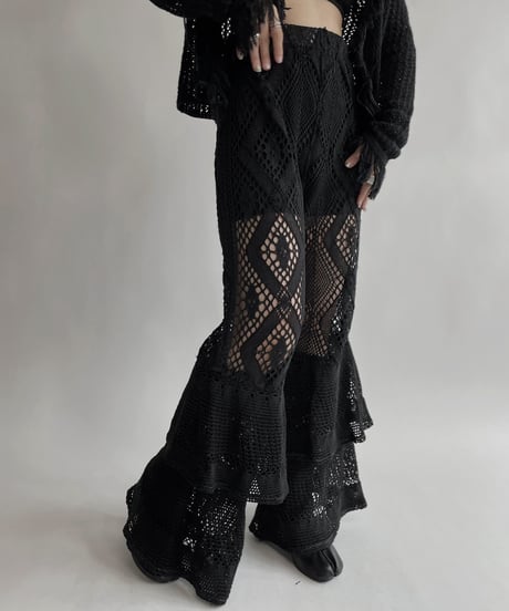 【RE;CIRCLE】 RE Crochet Black Pants / 220728-015