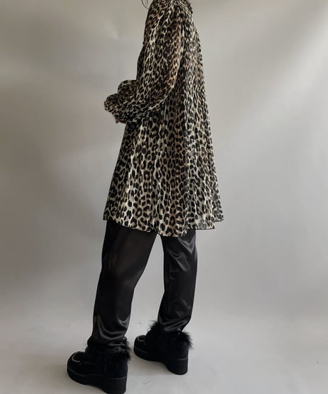 【USED】 GANNI Leopard Patterned Puff Sleeve Pleats Top / 230923-008