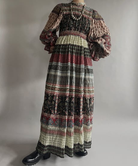 【RE;CIRCLE】 RE Indian Cotton Balloon Sleeved One-piece / 220901-002