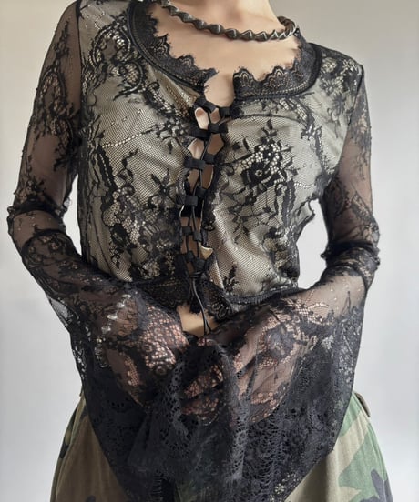 【USED】 Lace Pattern Flare Sleeve Top  / 250531-011