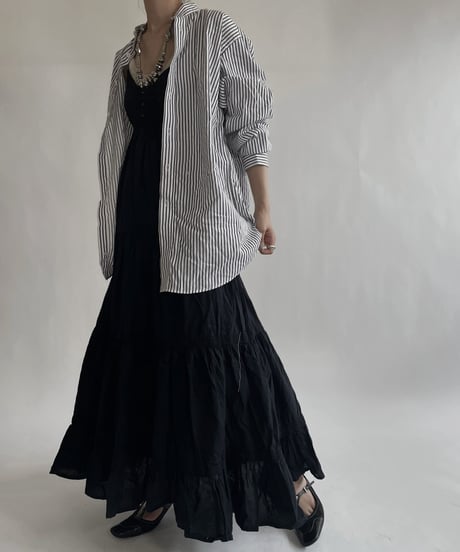 【RE;CIRCLE】 RE Collarless Striped Shirt / 220609-005
