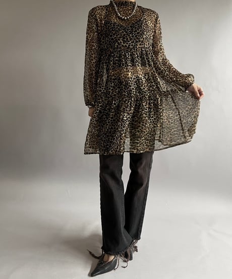 【USED】Leopard Patterned Sheer Top /240907-019