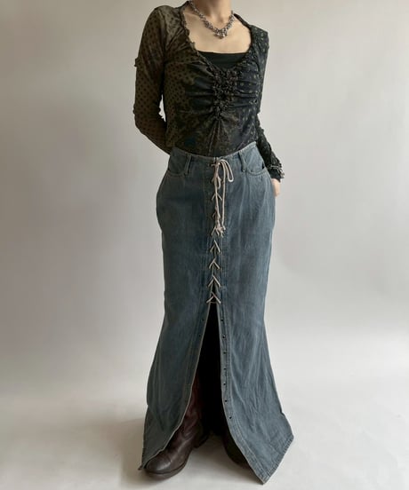 【USED】 Design Shirring Sheer Top  / 250526-006