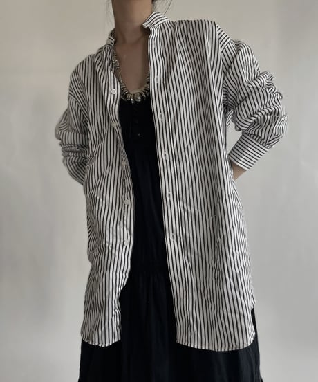 【RE;CIRCLE】 RE Collarless Striped Shirt / 220609-005