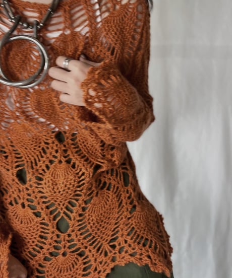 【USED】   Crochet Knit L/S Top①/210921-035