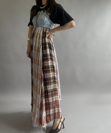 【USED 】Check Patterned Denim Docking One-Piece /240518-008