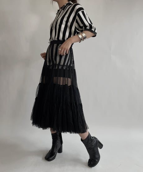 【USED】 Poly Long Sleeve Striped Top / 220709-017