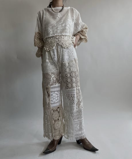 【RE;CIRCLE】 RE Crochet Lace Patchwork Pants / 220427-022