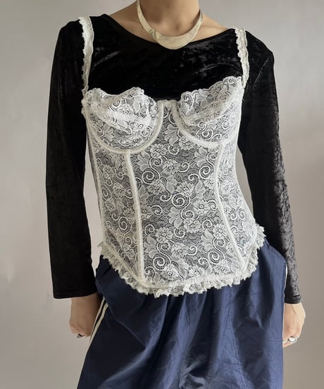 【USED】 Lace Patterned Camisole Corset Top /241221-017