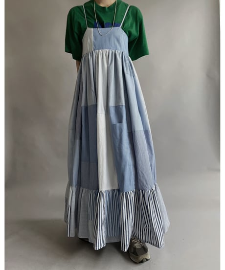【RE;CIRCLE】 RE Patchwork Strip Shirt One-Piece / 230608-020