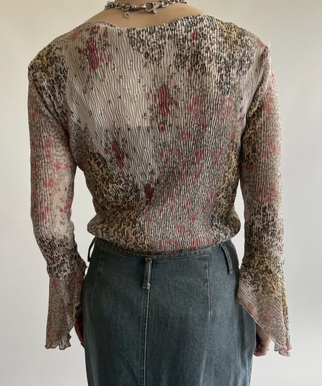 【USED】 Made in USA Design Pleats Sheer Top  / 250526-007