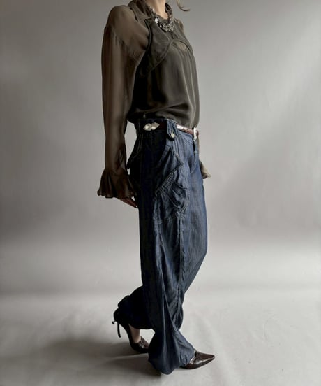 【USED】 100%SILK Sheer Leotard Blouse / 260425-023