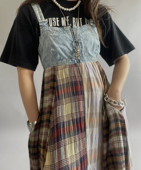 【USED 】Check Patterned Denim Docking One-Piece /240518-008