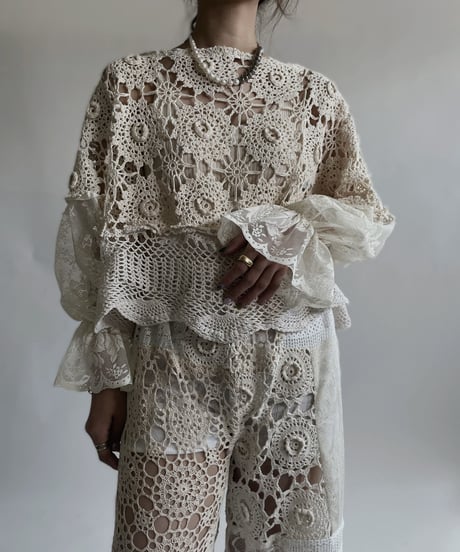 【RE;CIRCLE】 RE Crochet Lace Patchwork Tops / 220427-021