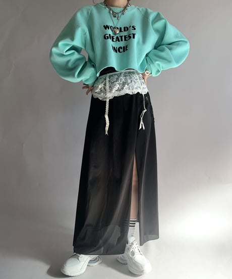 【USED】 Made in USA 80~90's Fruit of the Loom Flocky Print Cut Off Sweat Top/241124-034