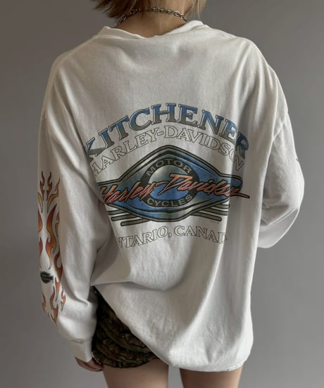 【USED】 HARLEY DAVIDSON Fire Pattern Sleeve L/S T-Shirt / 260607-002