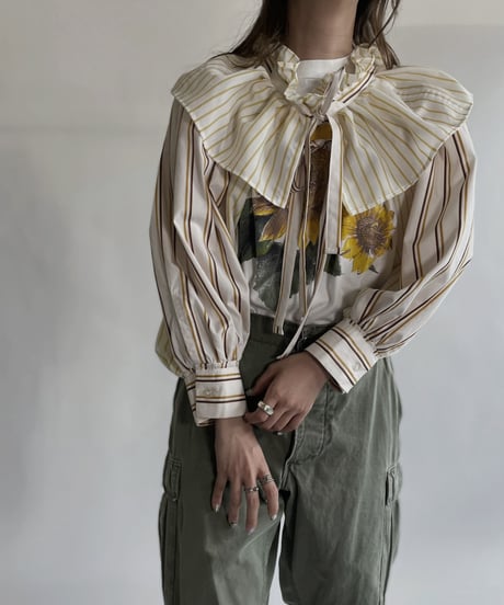 【RE;CIRCLE】 RE Striped Shirt Detachable Collar + Bolero / 220609-001