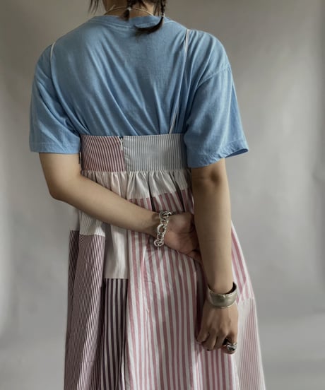 【RE;CIRCLE】 RE Patchwork Strip Shirt One-Piece / 230608-012