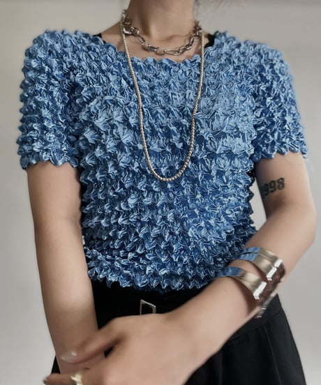 【USED】 Light Blue Color Popcorn Top / 220709-012