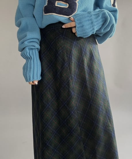 【USED】 Made in USA Check Patterned Long Skirt/24203-004