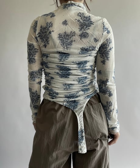 【USED】 Flower Patterned Sheer Leotard Top /240914-007
